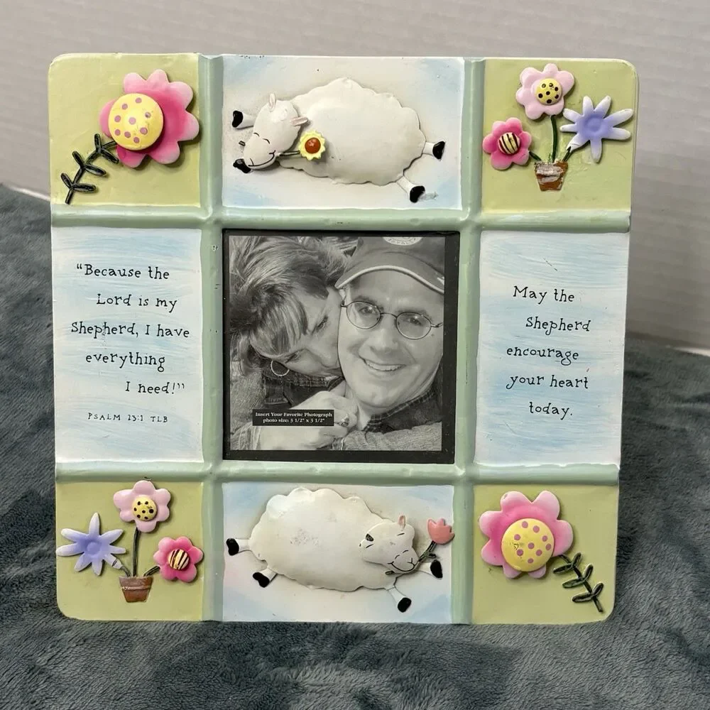Dayspring 3 Dimensional Painted Metal Photo Frame Psalm 23 Flowers Sheep 8